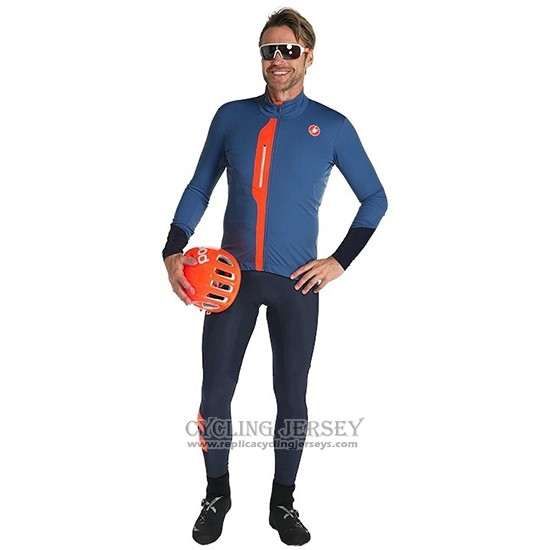 2019 Cycling Jersey Castelli Tras Blue Orange Long Sleeve And Bib Tight